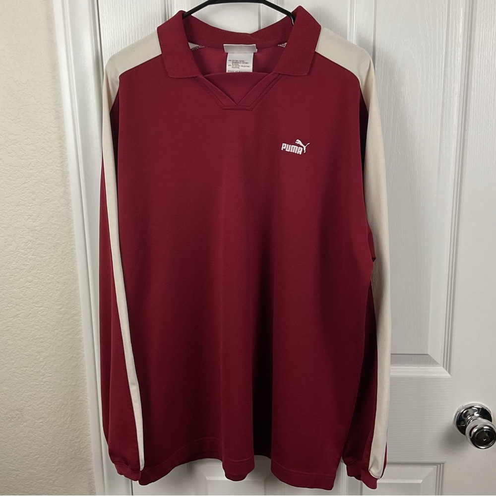 Pre-Owned Vintage 90s Puma Men’s Maroon Long Sleeve Rugby Pullover Shirt Size XL